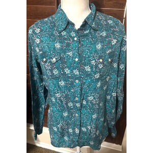 Wrangler Wrancher Shirt Teal Green Pearl Snap Western Womens M Rodeo Cowgirl